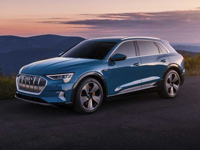 Blue 2021 Audi e-tron With Mountains View