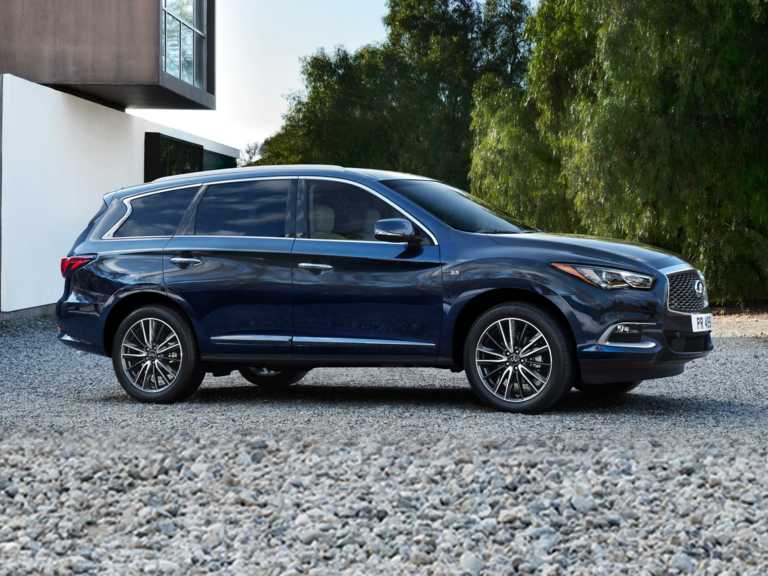 Blue 2020 QX60 parked on gravel driveway