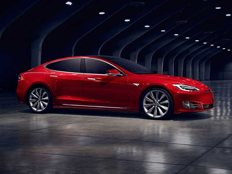 Red Tesla Model S From Passenger Side