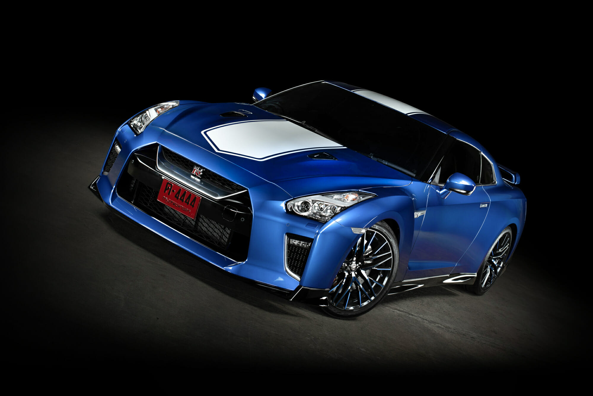 Blue Nissan GT-R With White Stripe